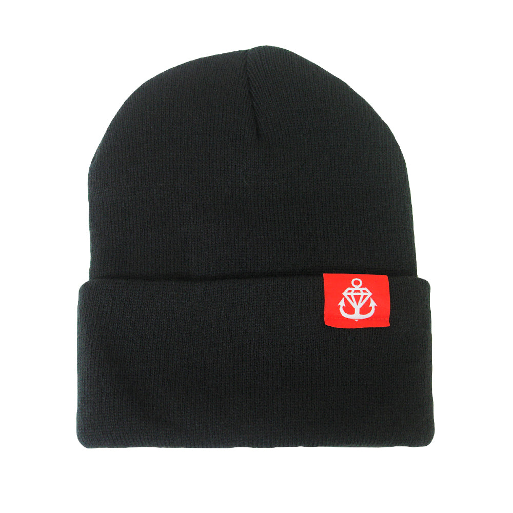 Logo Hem Tag Black Flip-Up Beanie