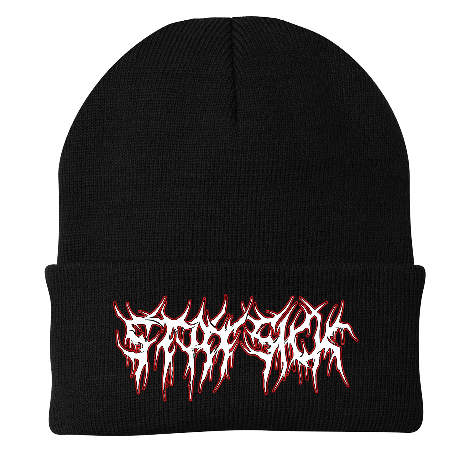 Black Cuffed Winter cap. Stay Sick Black Metal Logo embroidered on the front in white.