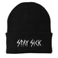 Metal Embroidered Black Winter Beanie